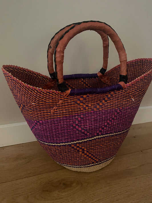 Bolga straw basket multi color