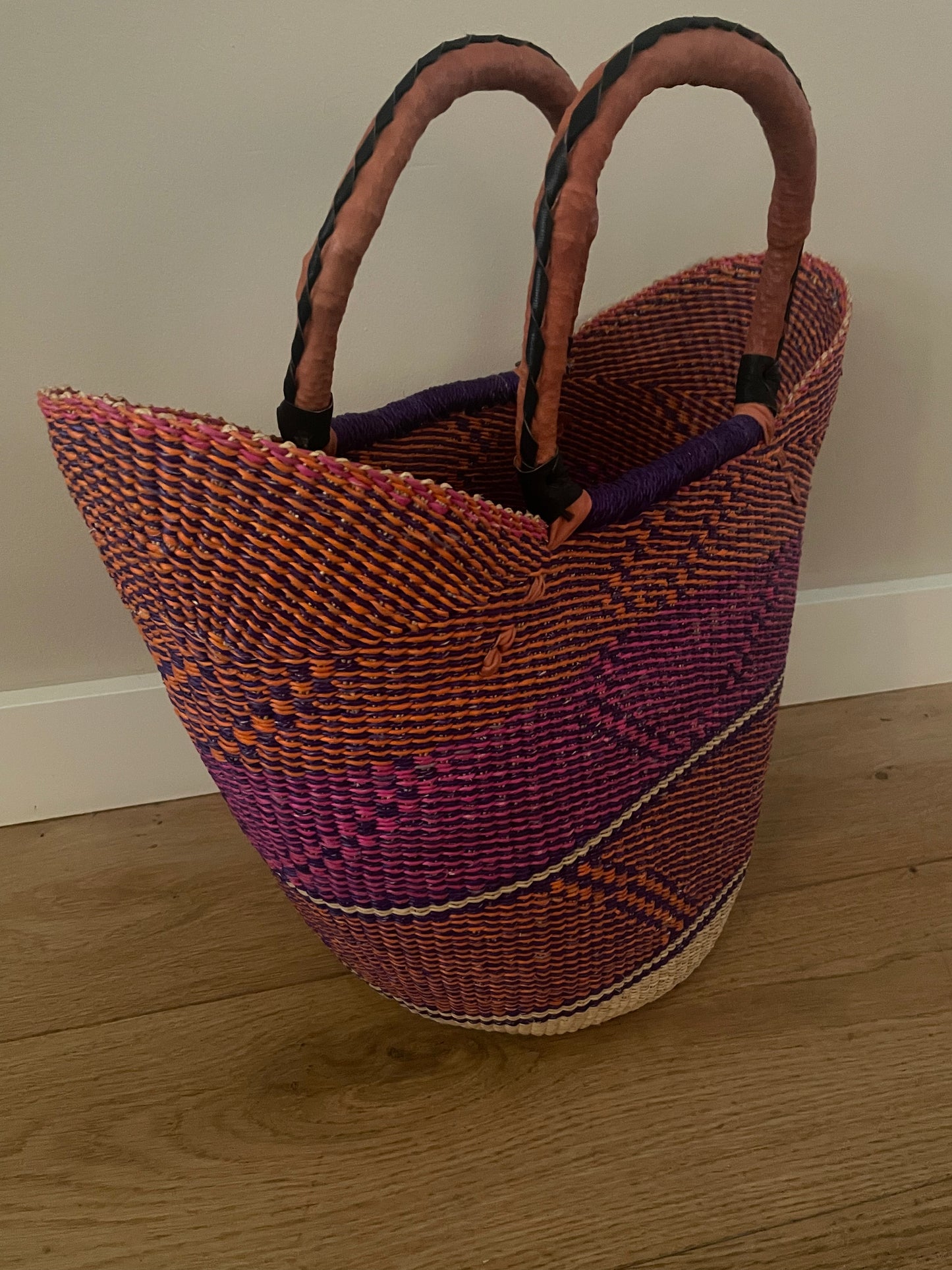Bolga straw basket multi color