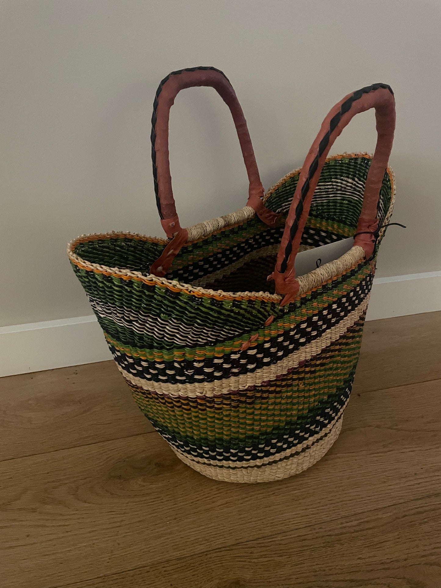 Bolga straw basket multi color