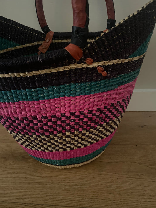 Bolga straw basket blue/natural