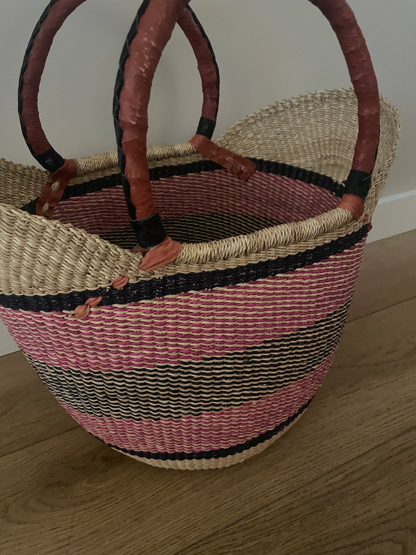 Bolga straw basket multi color