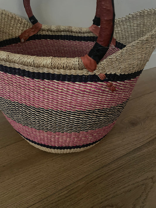 Bolga straw basket multi color