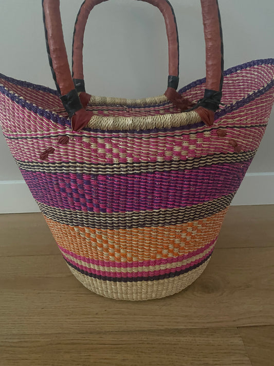 Bolga straw basket blue/natural