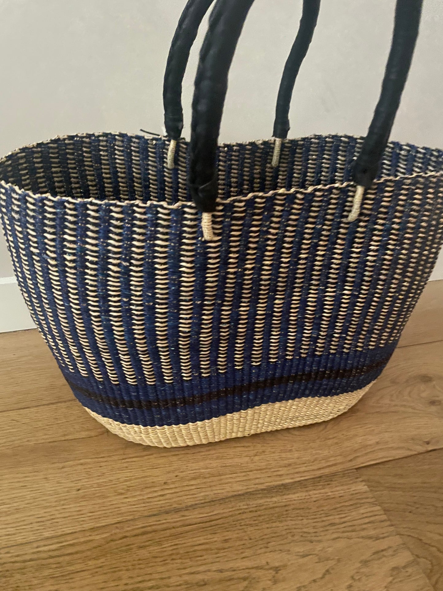 Bolga rieten shopper donkerblauw