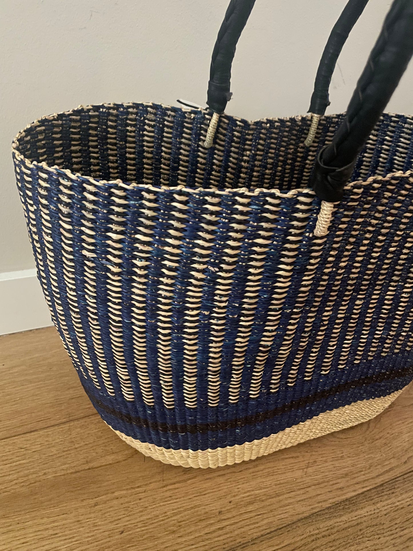 Bolga rieten shopper donkerblauw