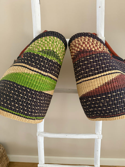 Bolga rieten mand bruin / donkerblauw