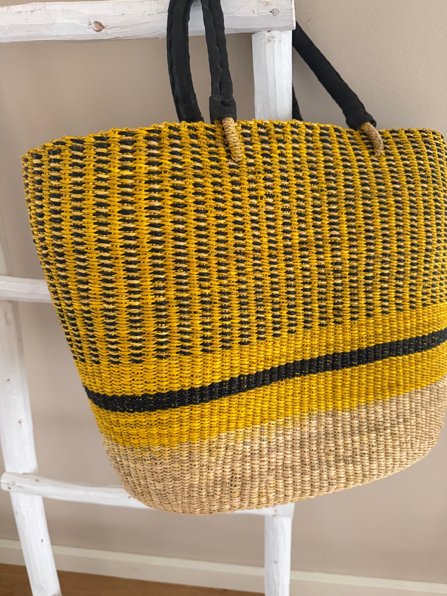 Bolga rieten shopper geel