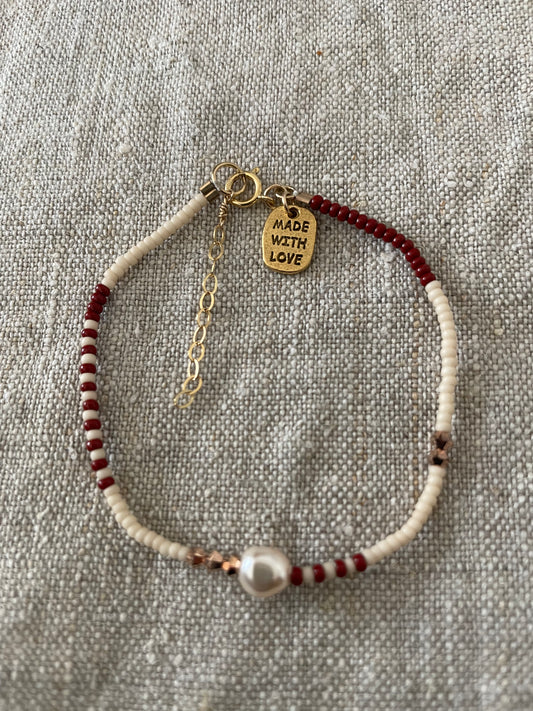 Zebra pearl crystal bracelet dark red