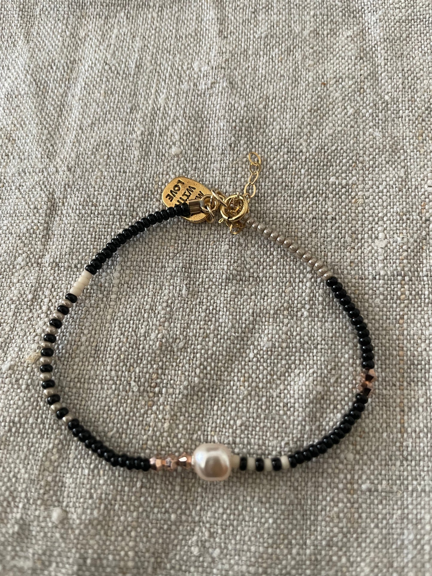 Zebra pearl crystal armband zwart