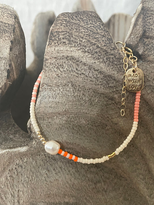 Zebra pearl crystal bracelet orange