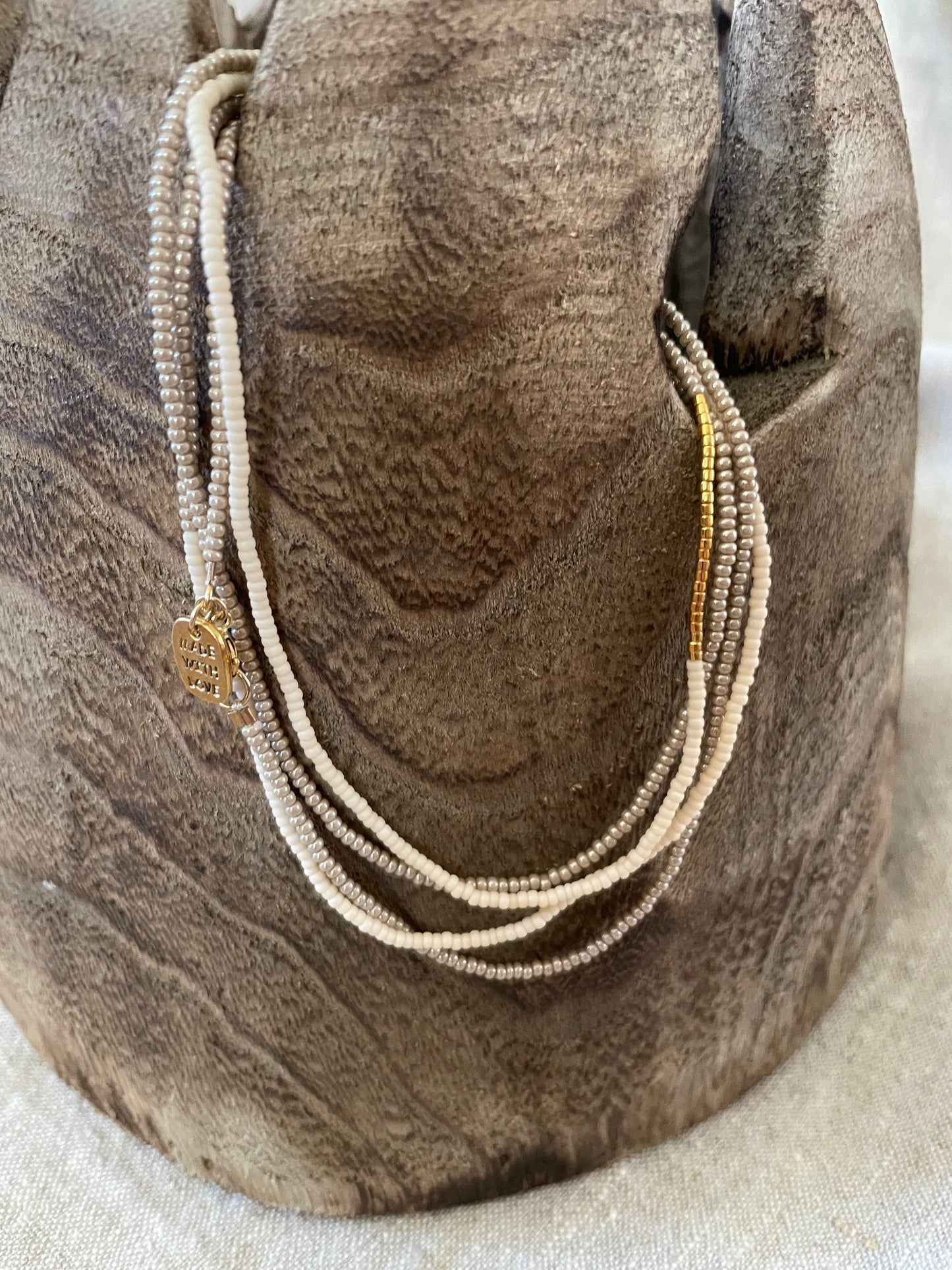 Long Endito multi wrap necklace taupe