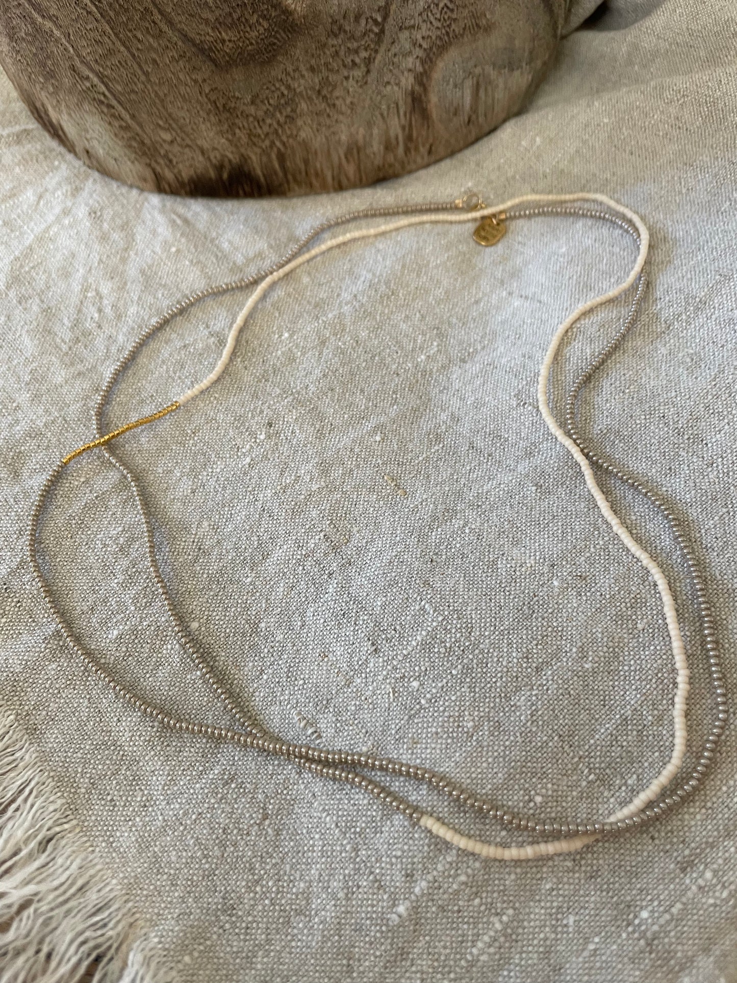 Long Endito multi wrap necklace taupe